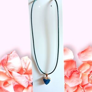 Blue Druzy Heart Pendant Necklace